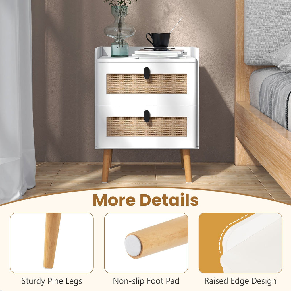 Modern Rattan-Detail End Table with Two Drawers