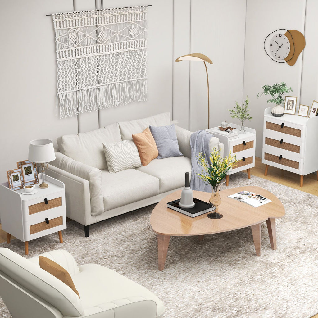 Modern Rattan-Detail End Table with Two Drawers