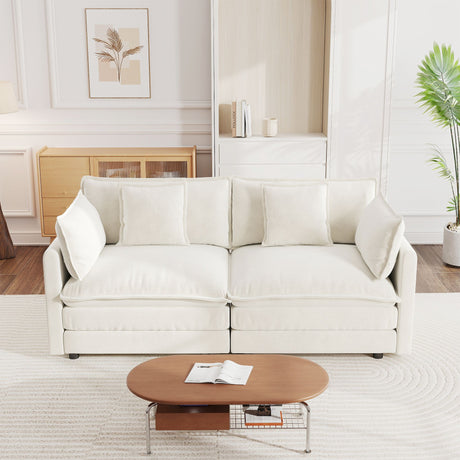 Modern Fabric Loveseat Sofa with 4 Pillows for Living Room