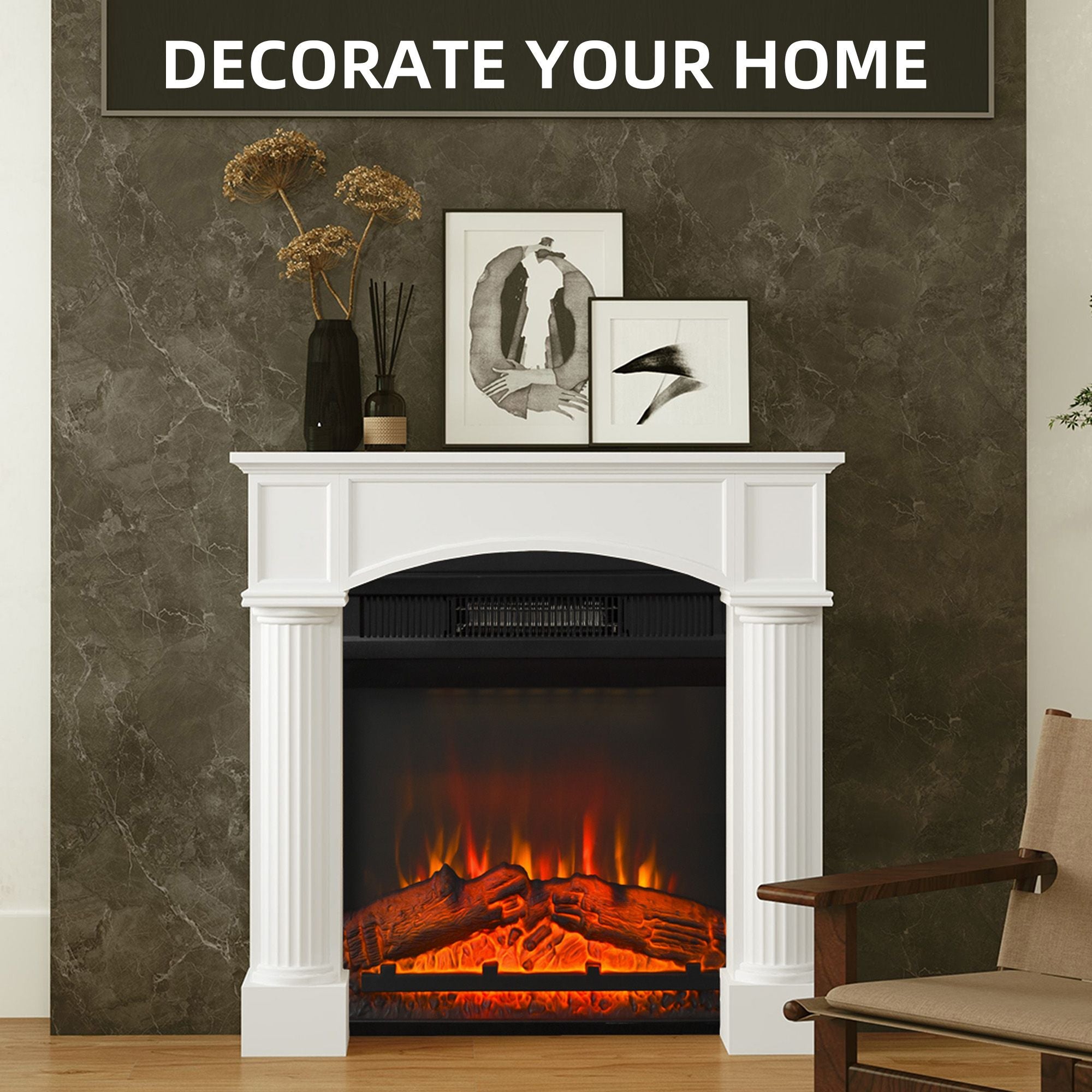 Sleek White Fireplace Mantel for Electric Fireplaces