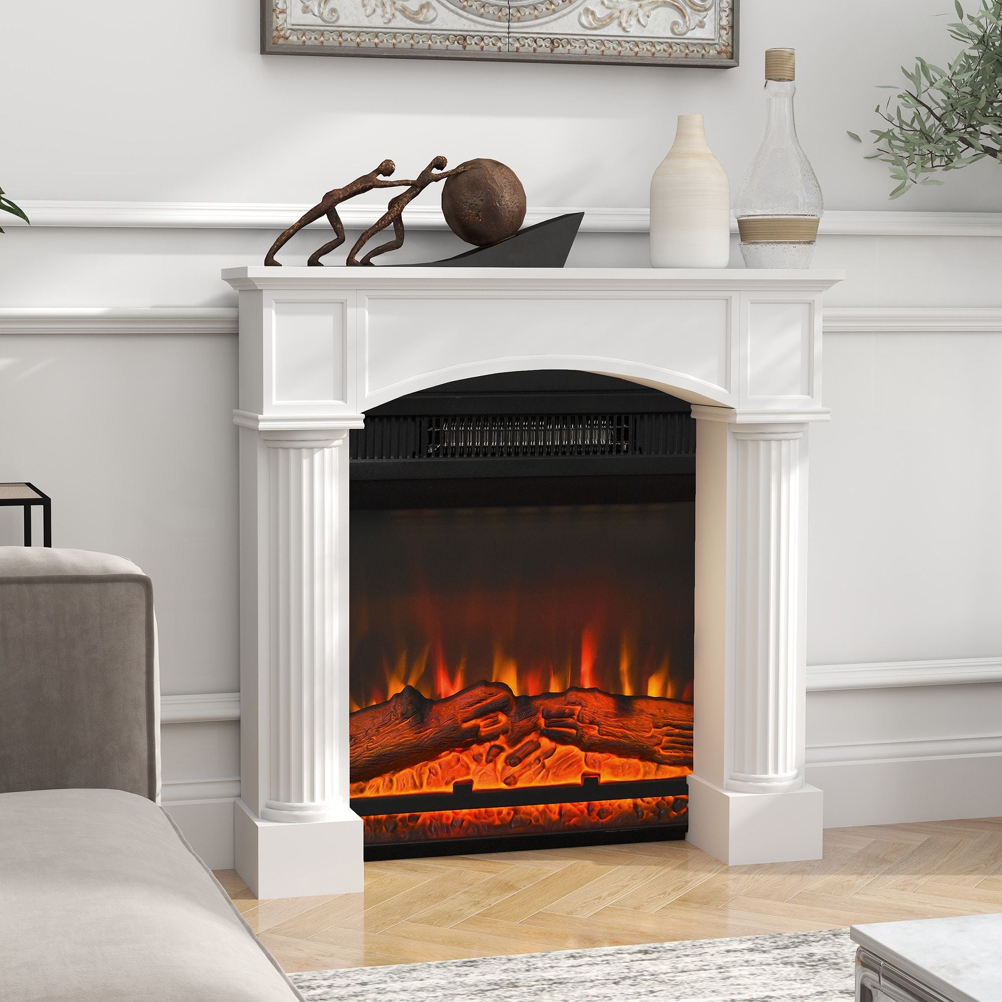 Sleek White Fireplace Mantel for Electric Fireplaces