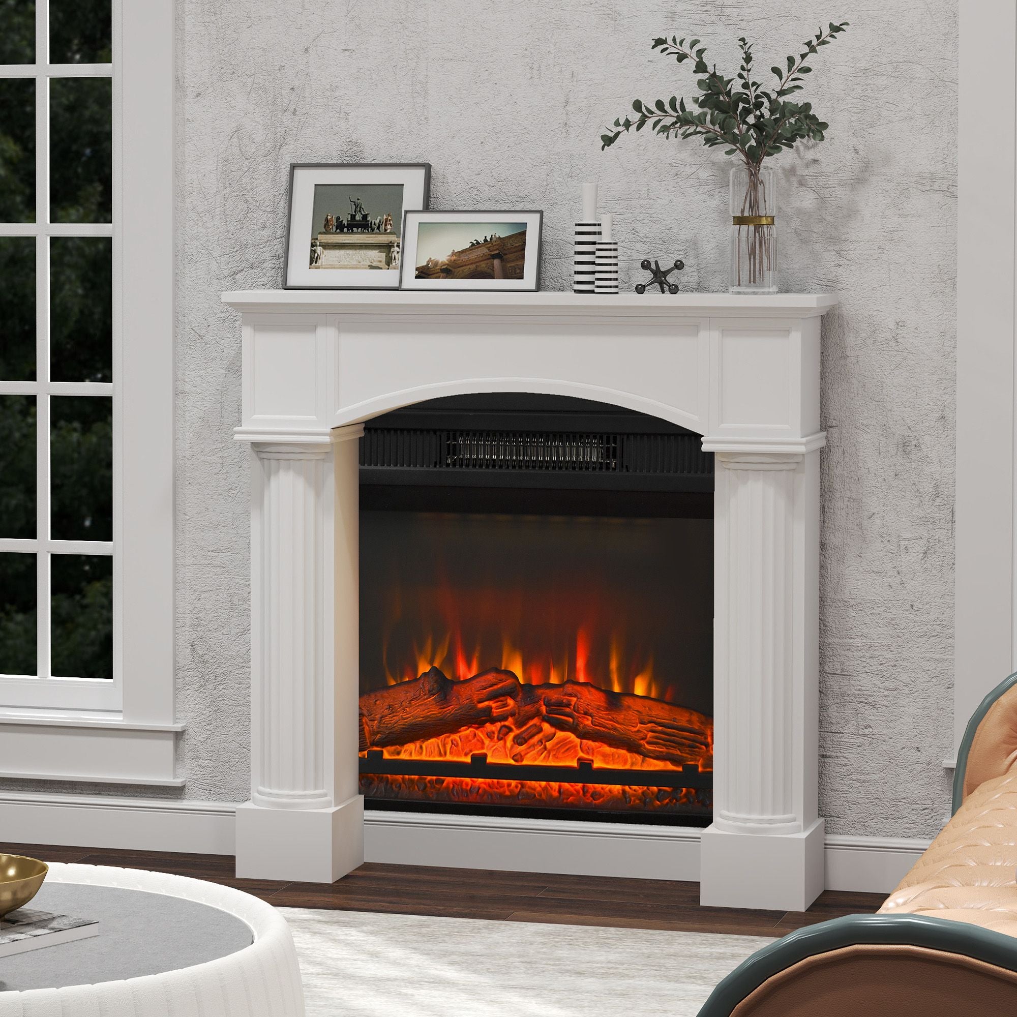 Sleek White Fireplace Mantel for Electric Fireplaces