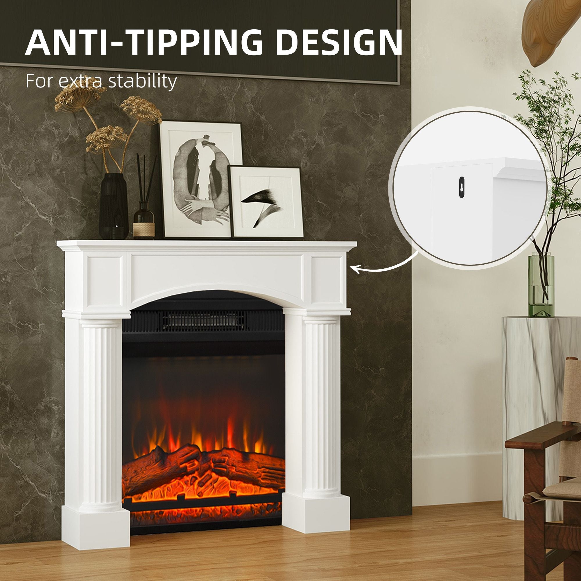 Sleek White Fireplace Mantel for Electric Fireplaces