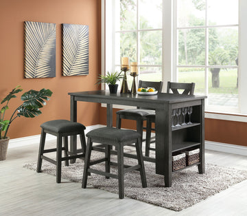 Modern Gray 5-Pc Counter Height Dining Set with Storage Shelves