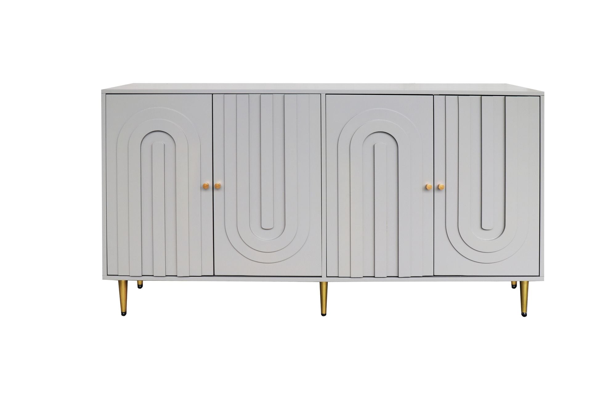 Modern Gray Lacquered 4-Door Storage Cabinet with Gold Accents