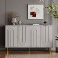 Modern Gray Lacquered 4-Door Storage Cabinet with Gold Accents