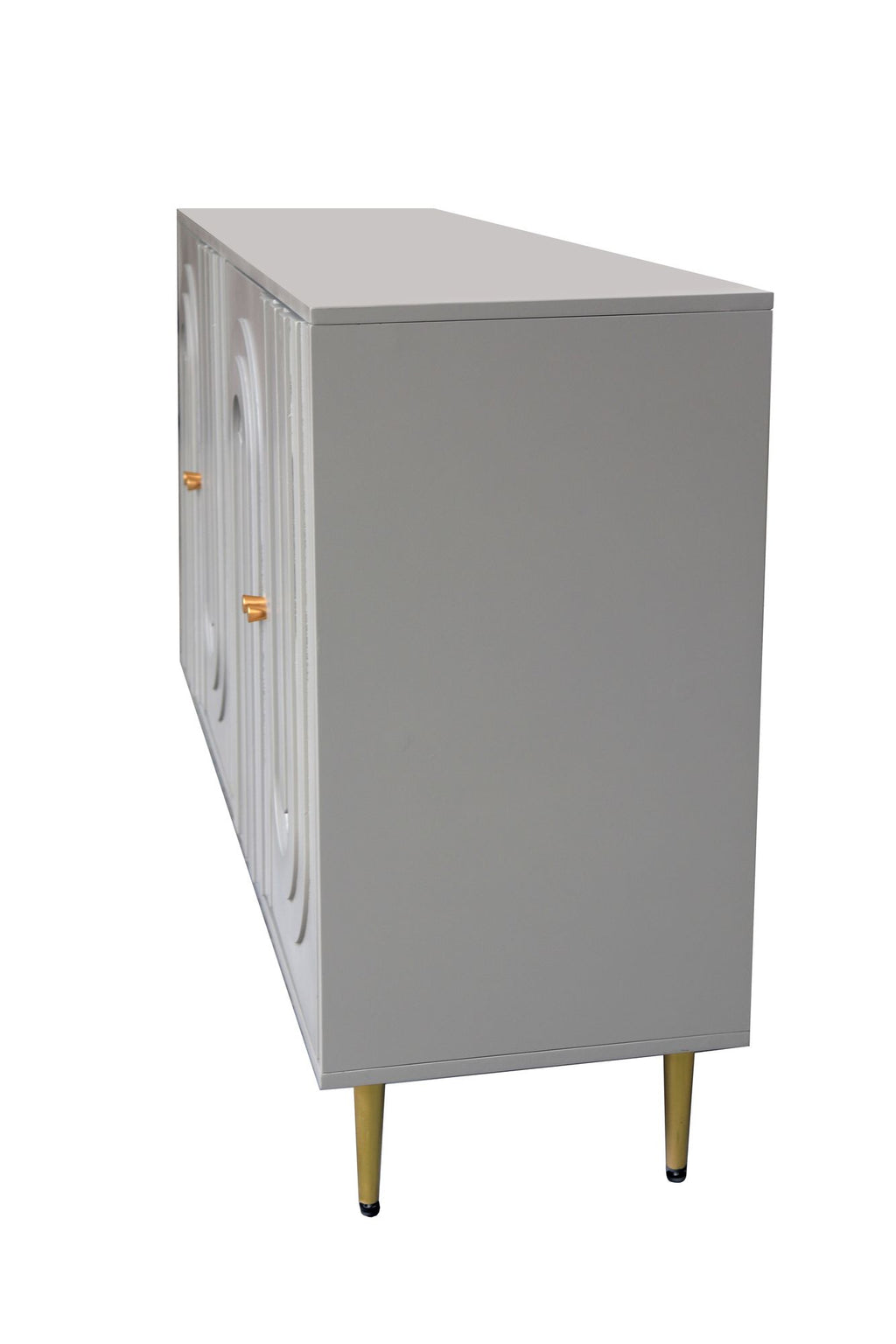 Modern Gray Lacquered 4-Door Storage Cabinet with Gold Accents