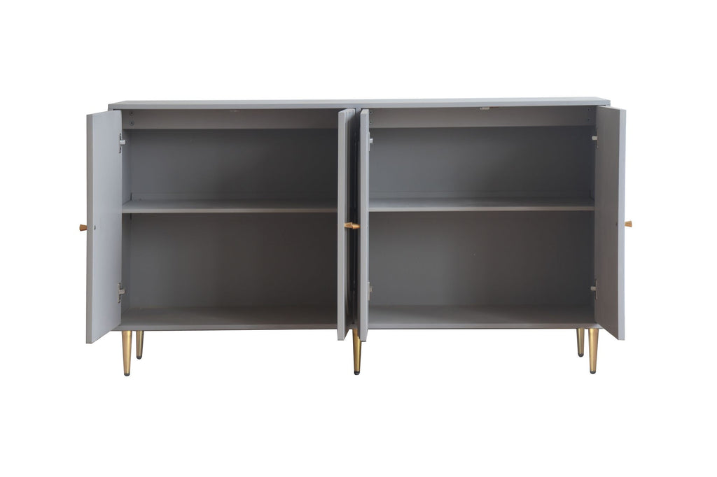 Modern Gray Lacquered 4-Door Storage Cabinet with Gold Accents