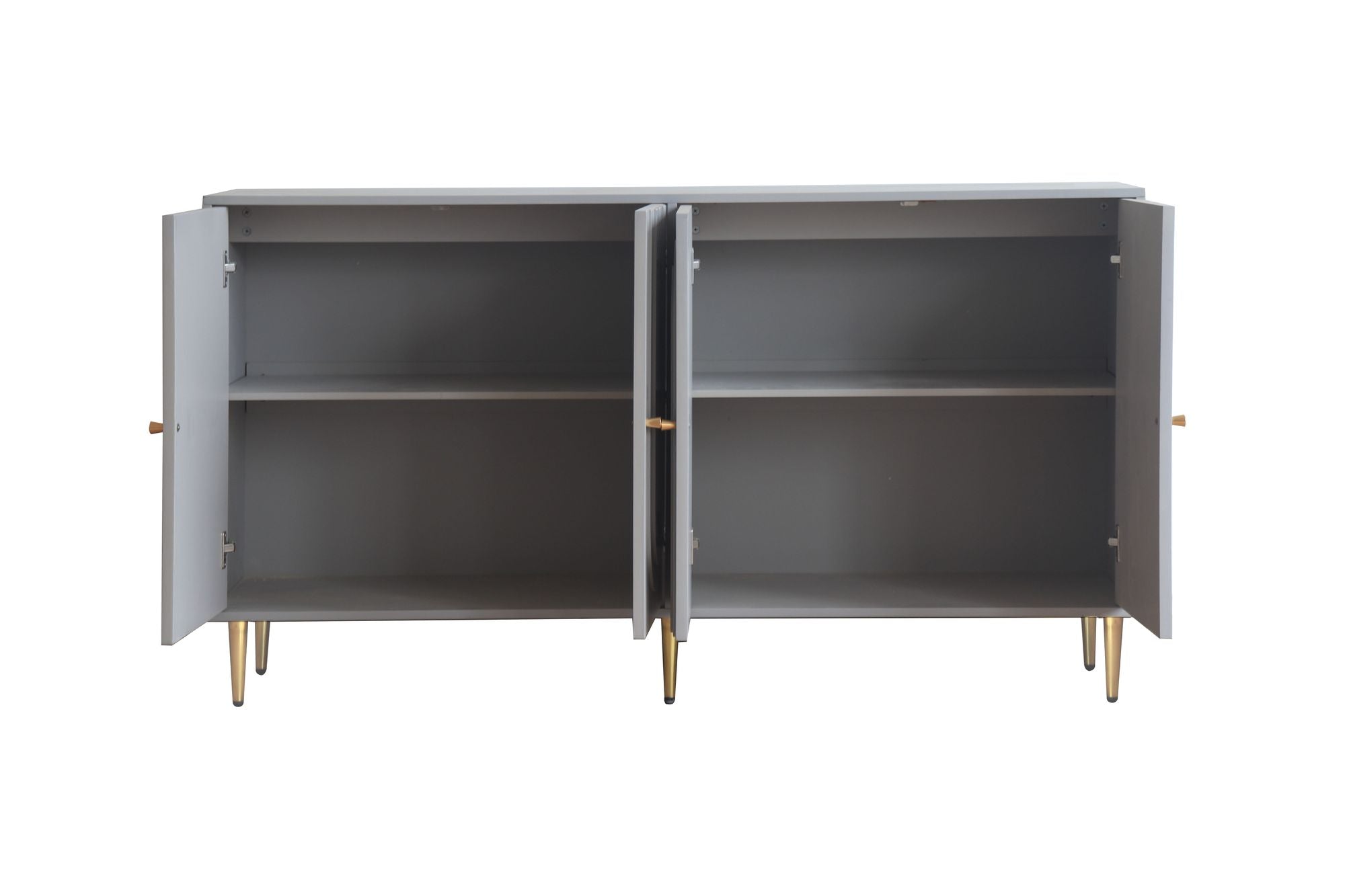 Modern Gray Lacquered 4-Door Storage Cabinet with Gold Accents