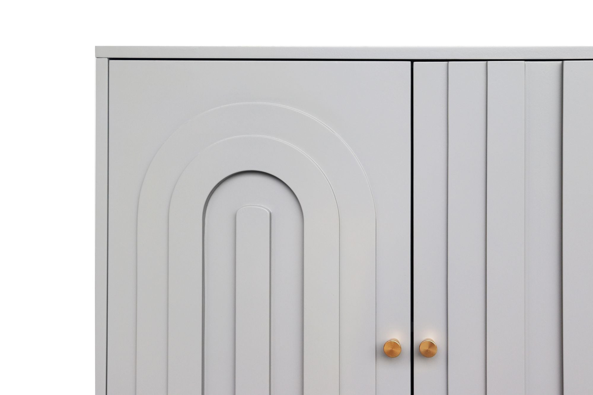 Modern Gray Lacquered 4-Door Storage Cabinet with Gold Accents