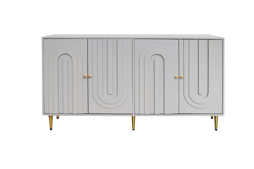 Modern Gray Lacquered 4-Door Storage Cabinet with Gold Accents