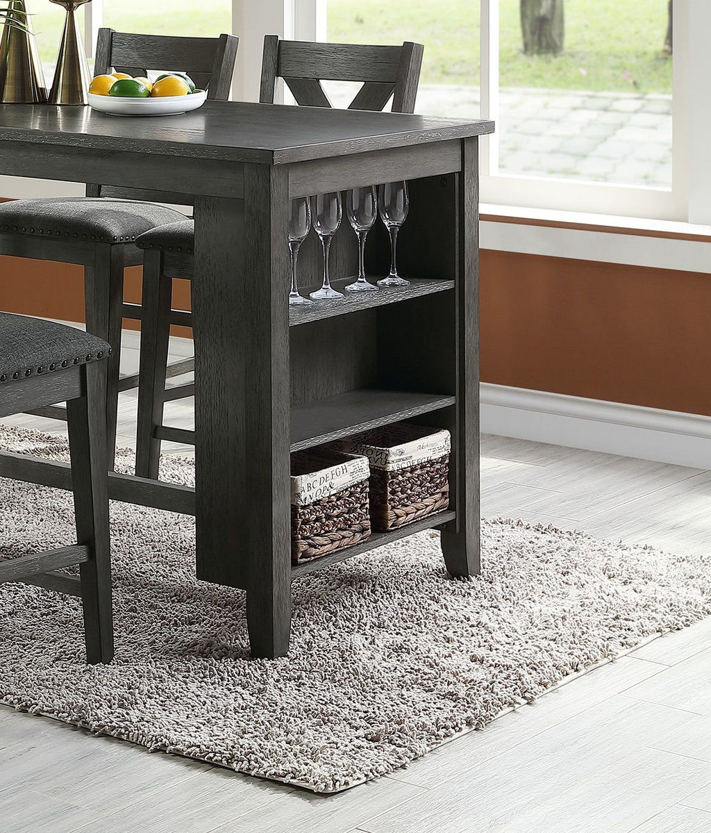 Gray Counter-Height Dining Set with Side Shelves
