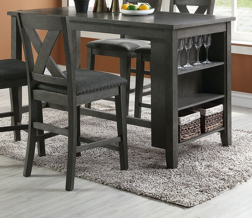Gray Counter-Height Dining Set with Side Shelves