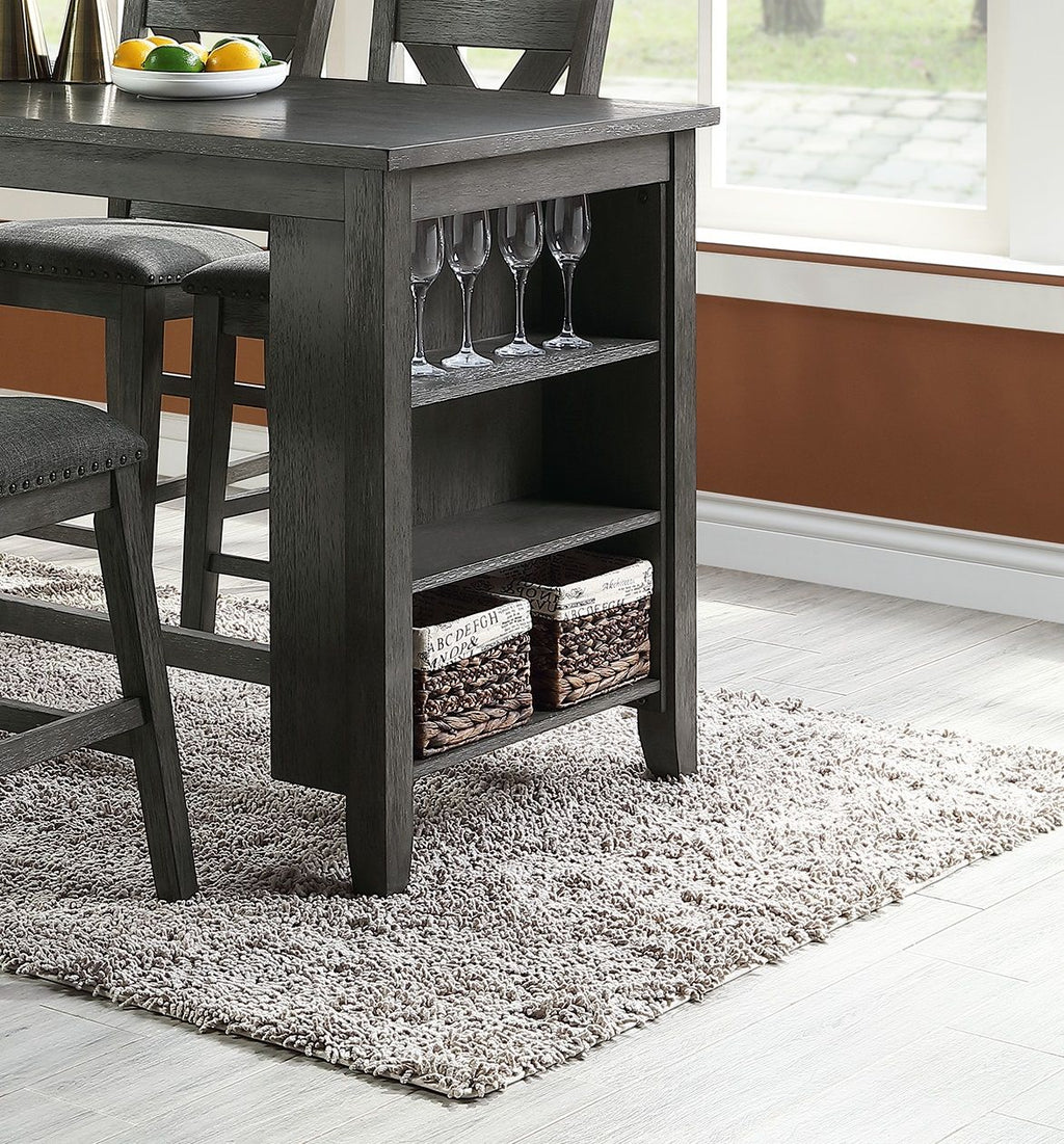 Gray Counter-Height Dining Set with Side Shelves