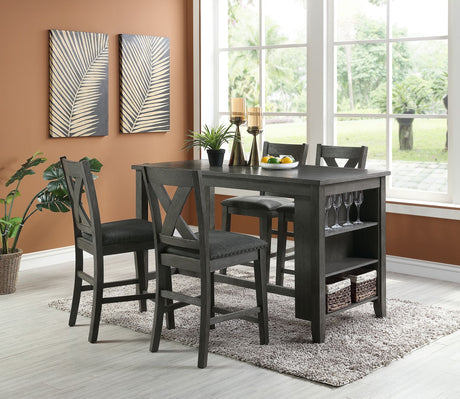 Gray Counter-Height Dining Set with Side Shelves