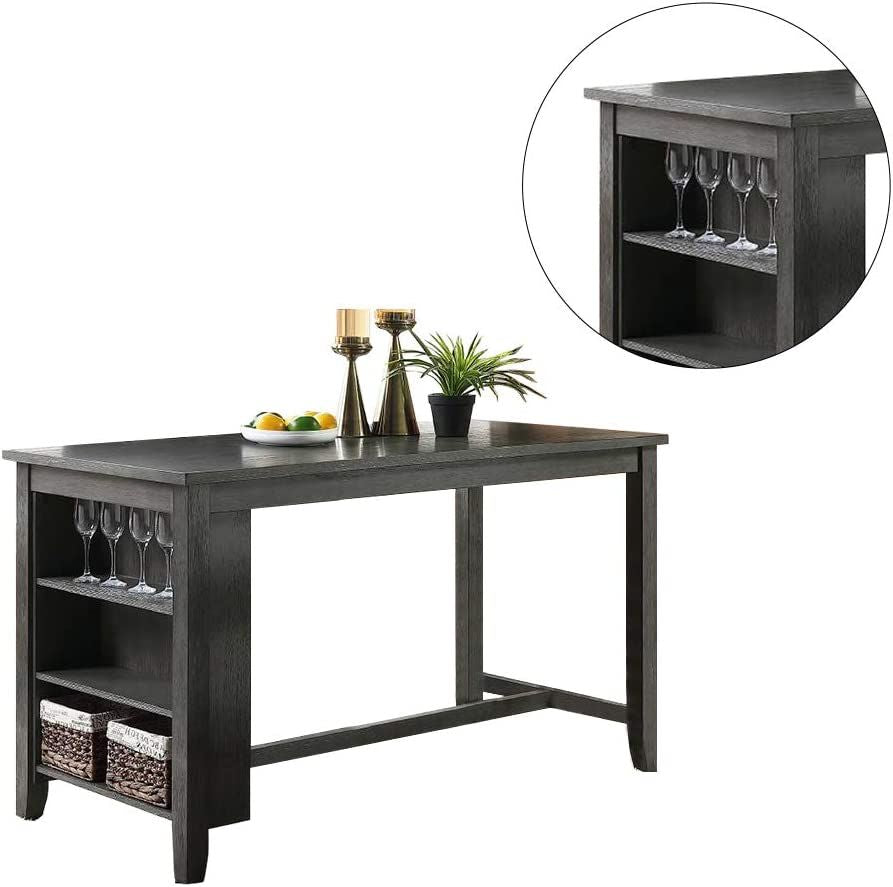 Gray Counter-Height Dining Set with Side Shelves