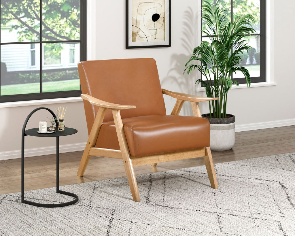 Modern Home Furniture Matt Brown Faux Leather Upholstered 1pc Accent Chair Cushion Back and Seat Nat