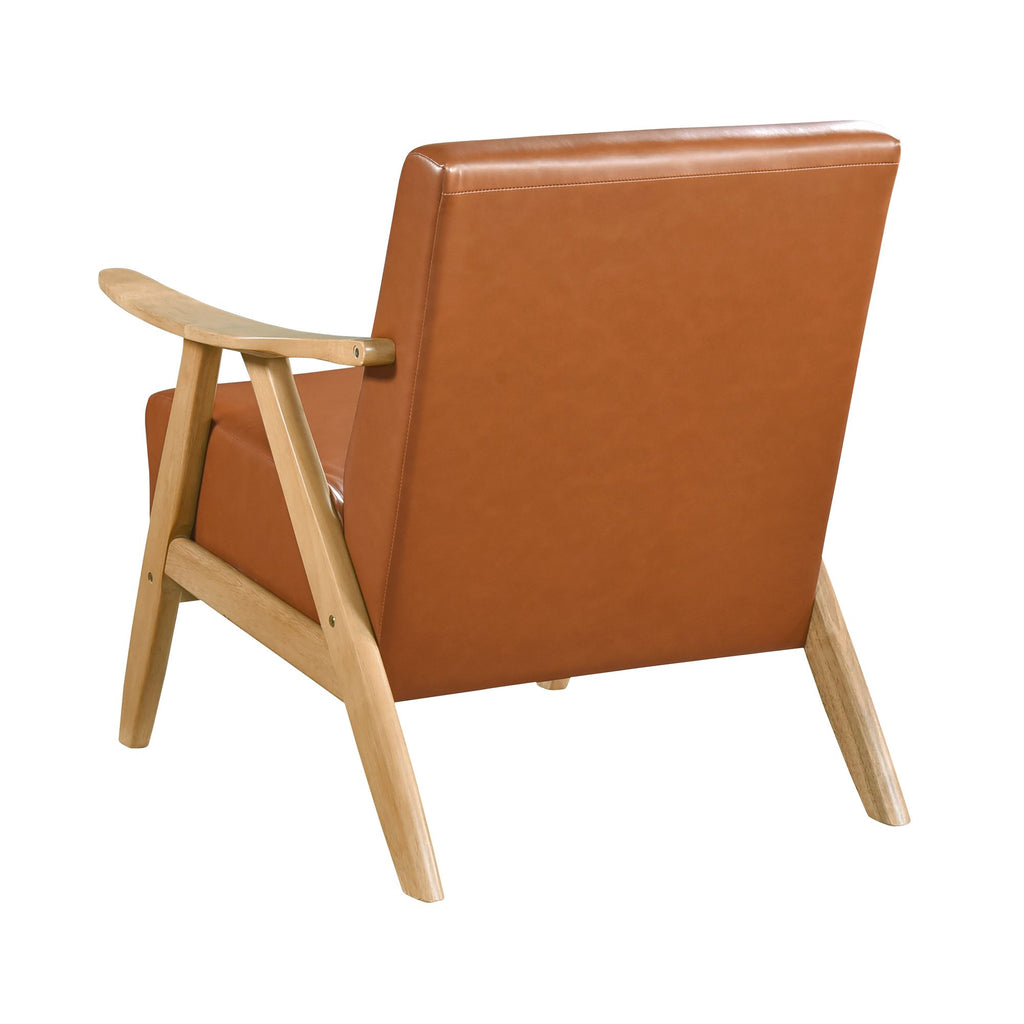 Modern Home Furniture Matt Brown Faux Leather Upholstered 1pc Accent Chair Cushion Back and Seat Nat