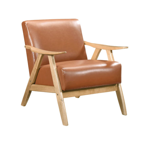 Modern Home Furniture Matt Brown Faux Leather Upholstered 1pc Accent Chair Cushion Back and Seat Nat