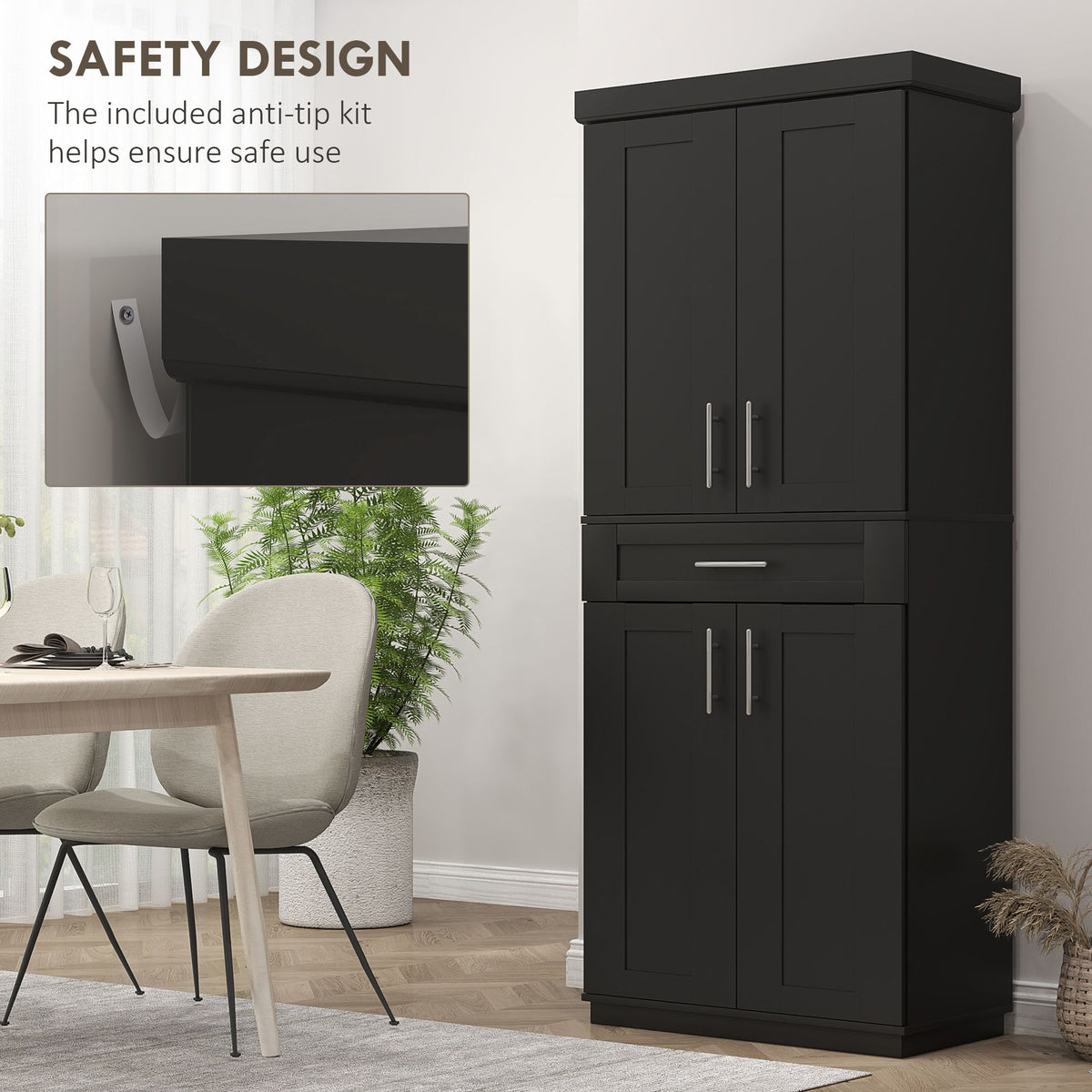 Modern Kitchen Pantry with Doors and Drawer, Adjustable Shelving