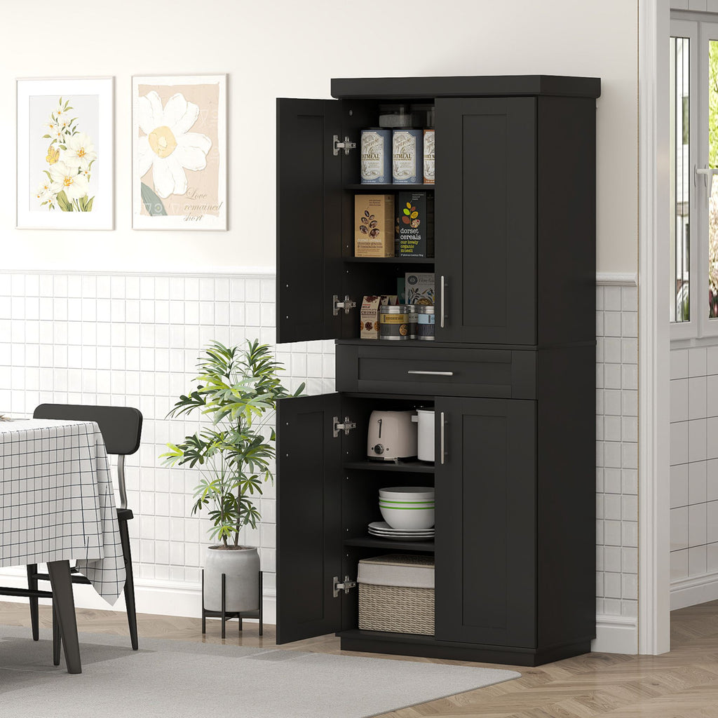 Modern Kitchen Pantry with Doors and Drawer, Adjustable Shelving