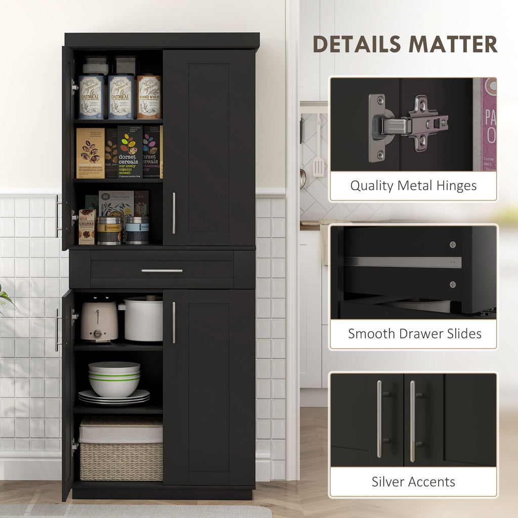 Modern Kitchen Pantry with Doors and Drawer, Adjustable Shelving