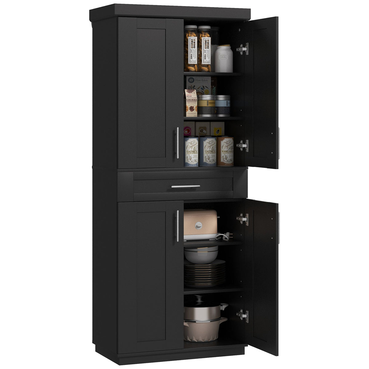 Modern Kitchen Pantry with Doors and Drawer, Adjustable Shelving