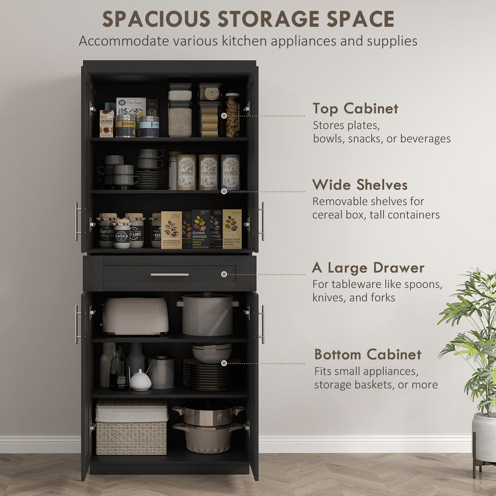 Modern Kitchen Pantry with Doors and Drawer, Adjustable Shelving