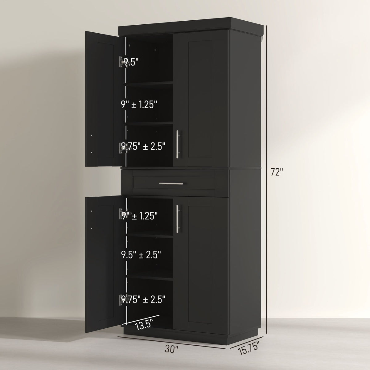 Modern Kitchen Pantry with Doors and Drawer, Adjustable Shelving