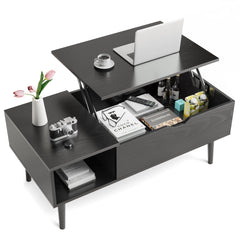 Modern Lift-Top Coffee Table with Hidden Compartment and Side Shelves