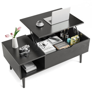 Modern Lift-Top Coffee Table with Hidden Compartment and Side Shelves