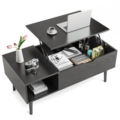 Modern Lift-Top Coffee Table with Hidden Compartment and Side Shelves