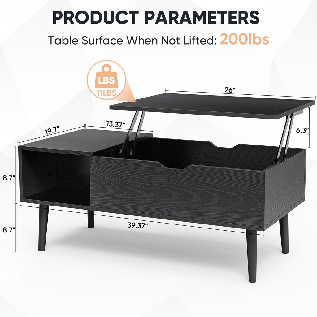 Modern Lift-Top Coffee Table with Hidden Compartment and Side Shelves