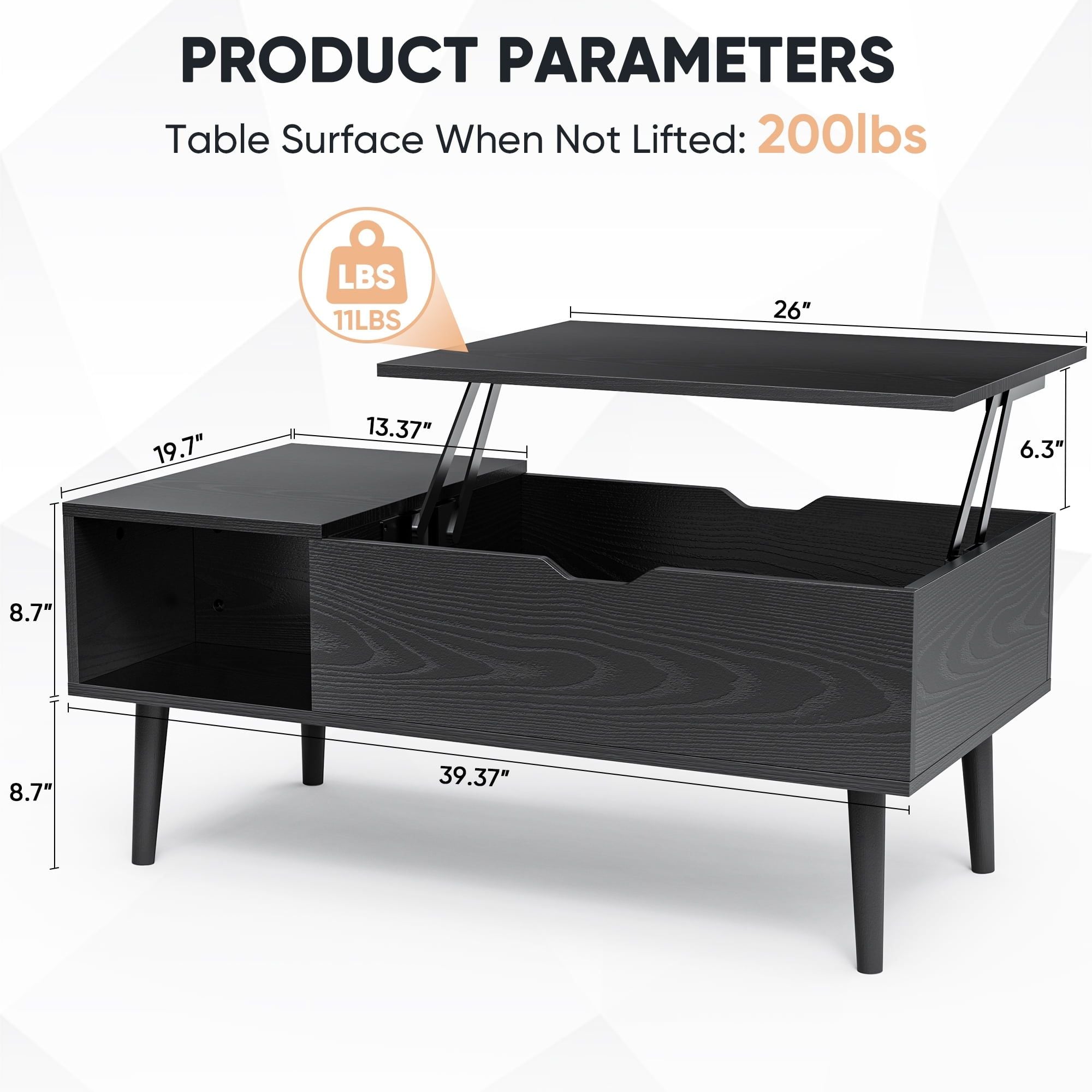 Modern Lift-Top Coffee Table with Hidden Compartment and Side Shelves