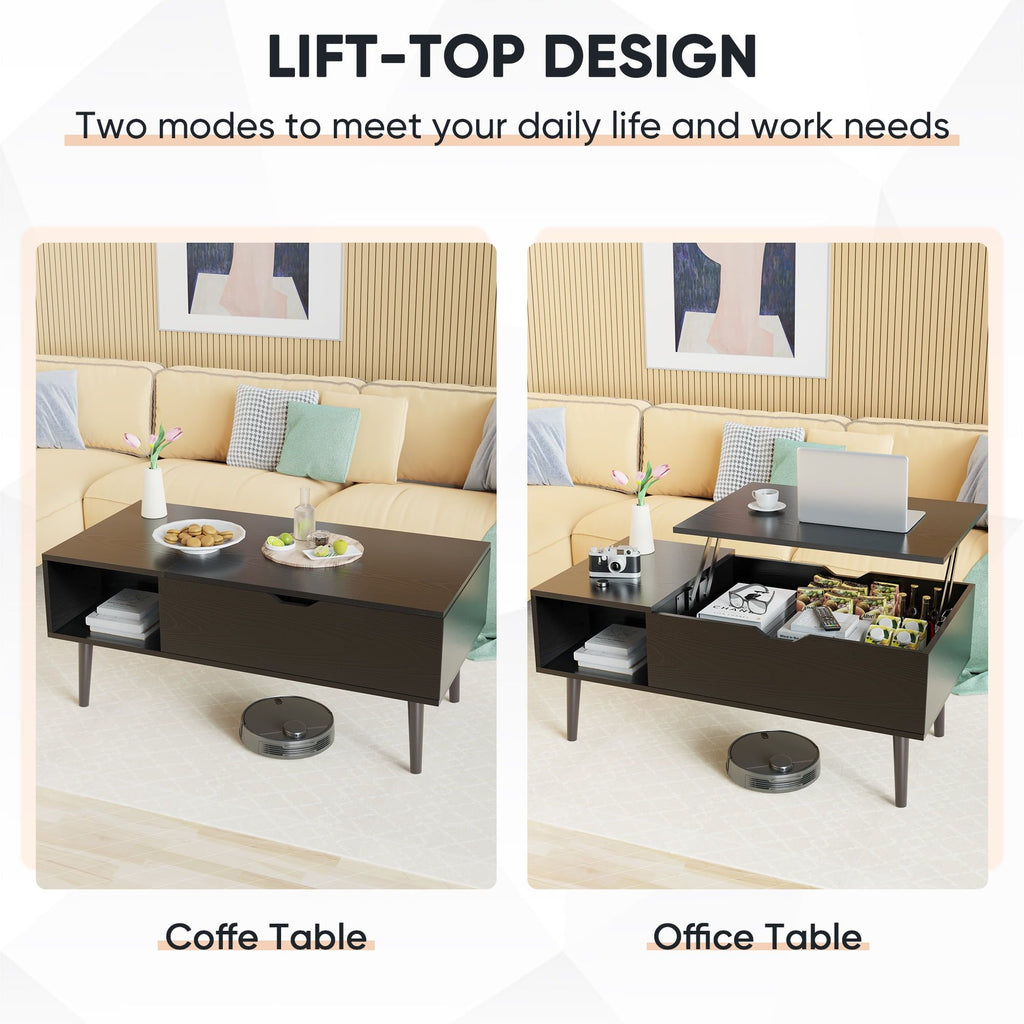 Modern Lift-Top Coffee Table with Hidden Compartment and Side Shelves