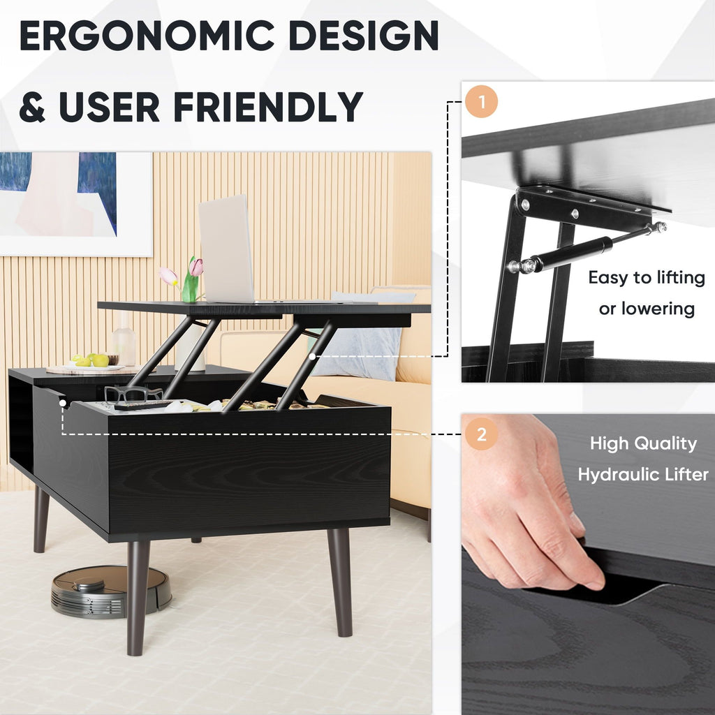 Modern Lift-Top Coffee Table with Hidden Compartment and Side Shelves