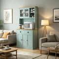 Modern Light Green Kitchen Pantry Storage Cabinet with Microwave Stand 71 Open