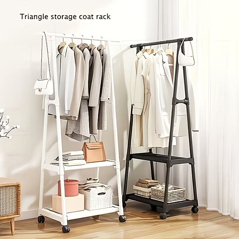 Triangular Garment Rack with Wheels and Multi-Tier Storage