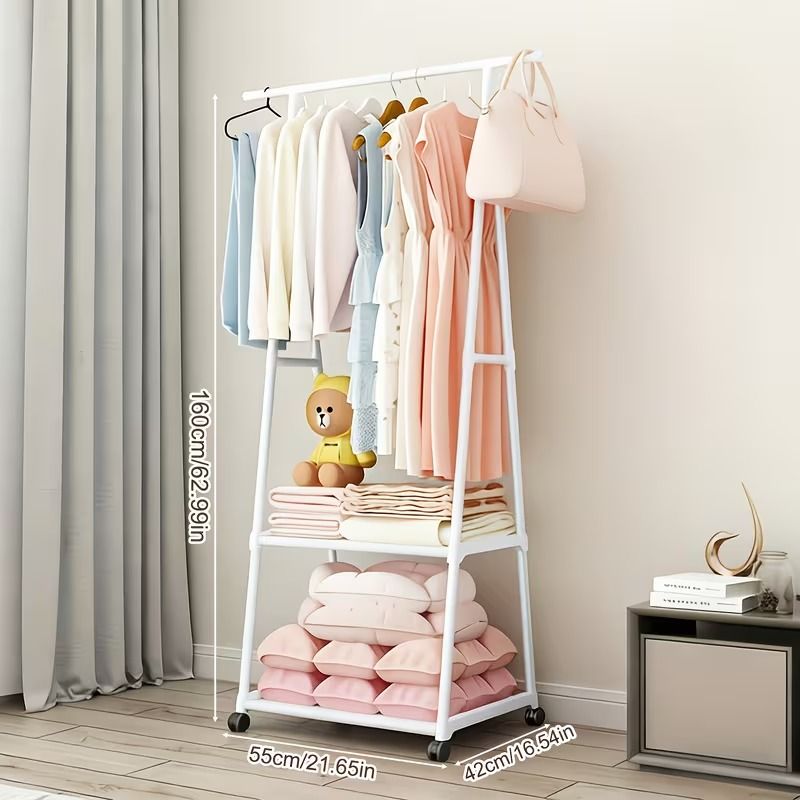 Triangular Garment Rack with Wheels and Multi-Tier Storage