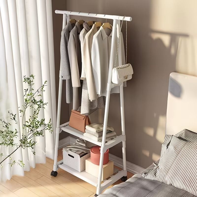 Triangular Garment Rack with Wheels and Multi-Tier Storage
