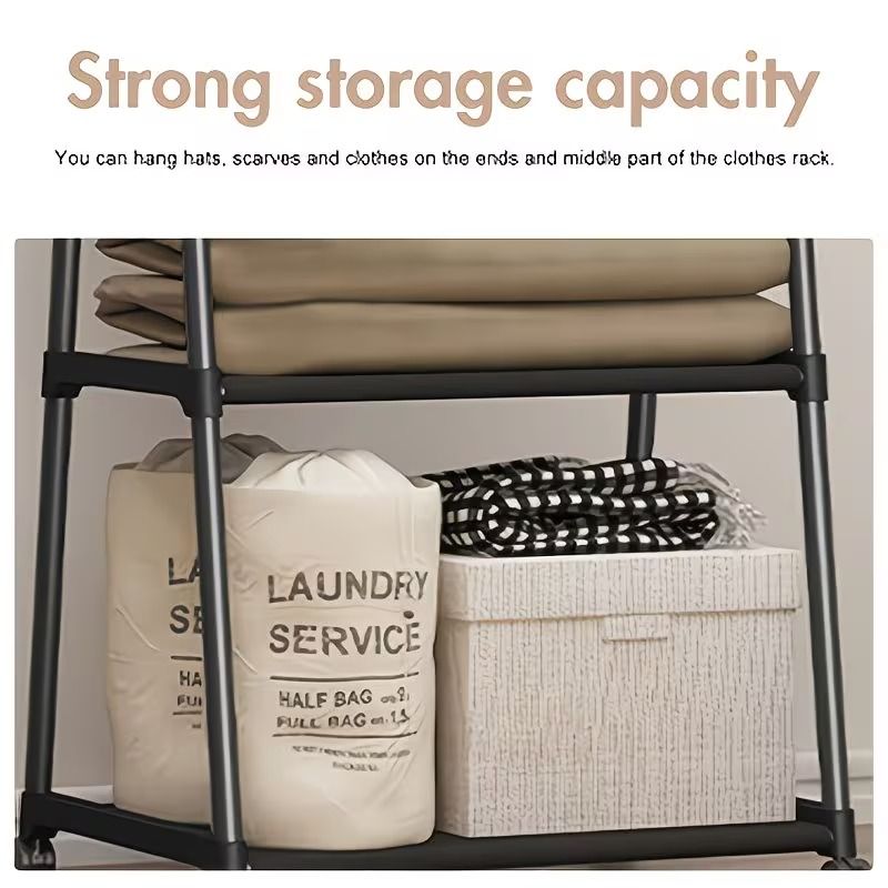 Triangular Garment Rack with Wheels and Multi-Tier Storage