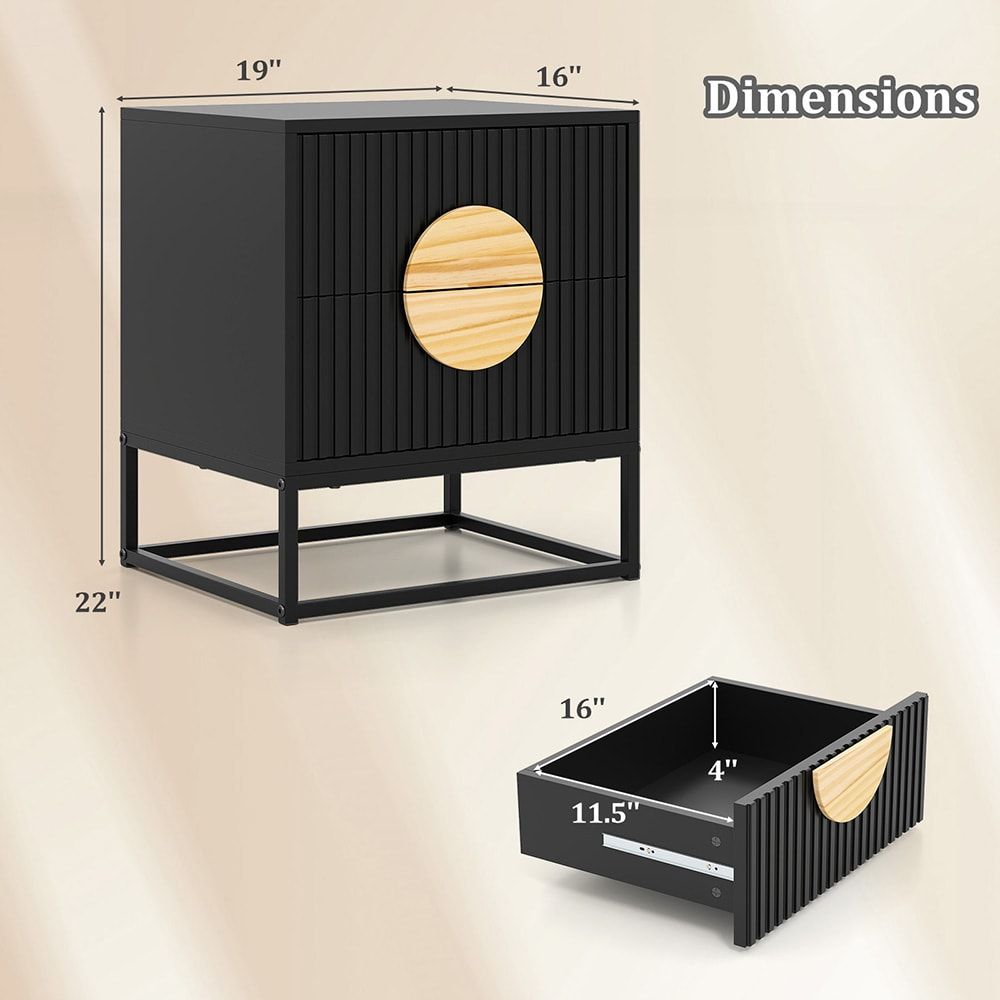 Mid-Century Fluted Two-Drawer Nightstand