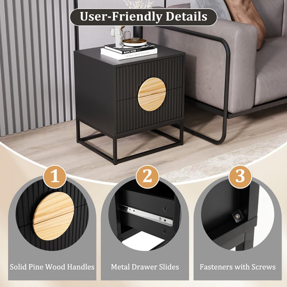 Mid-Century Fluted Two-Drawer Nightstand