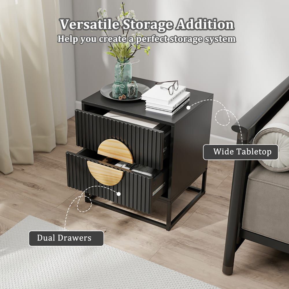 Mid-Century Fluted Two-Drawer Nightstand