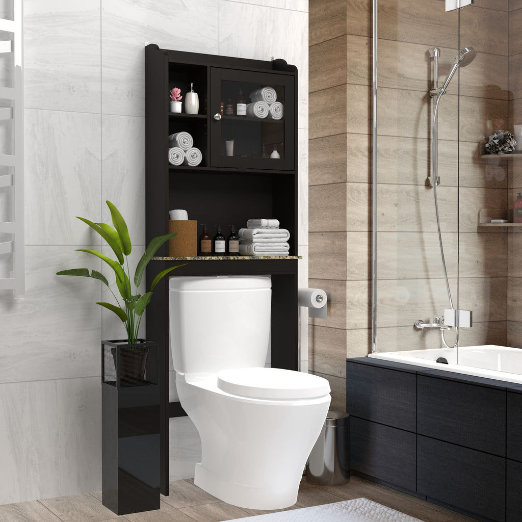 Over-the-Toilet Bathroom Storage Cabinet with Adjustable Shelves and Door