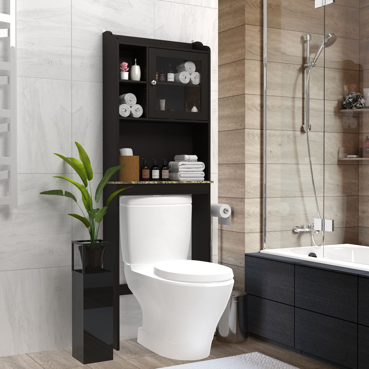 Over-the-Toilet Bathroom Storage Cabinet with Adjustable Shelves and Door