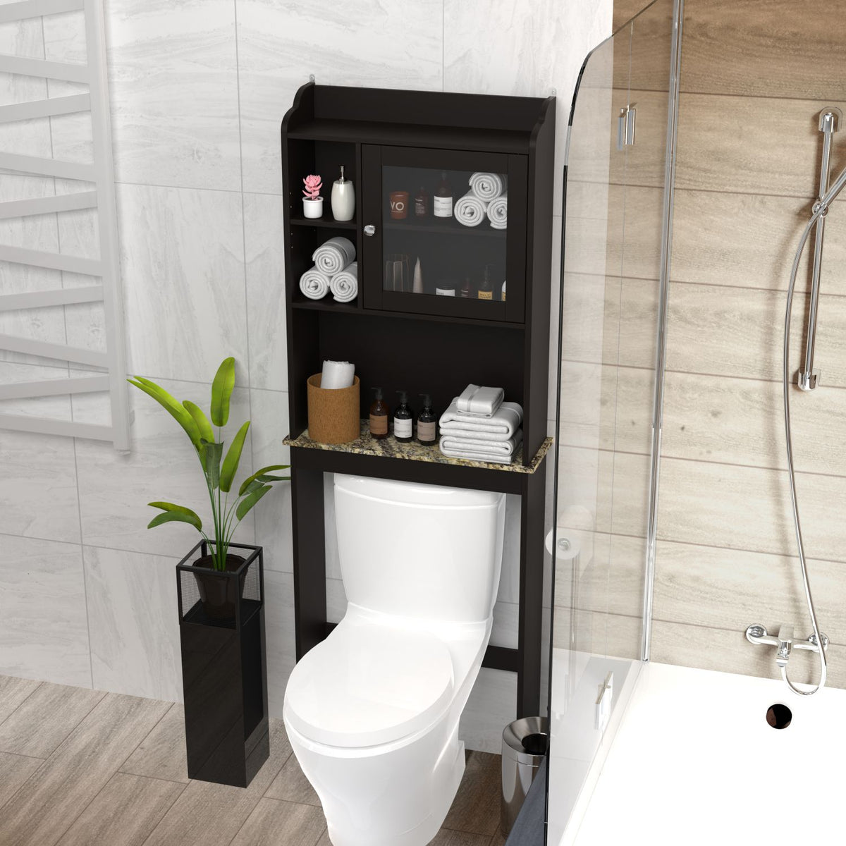 Over-the-Toilet Bathroom Storage Cabinet with Adjustable Shelves and Door