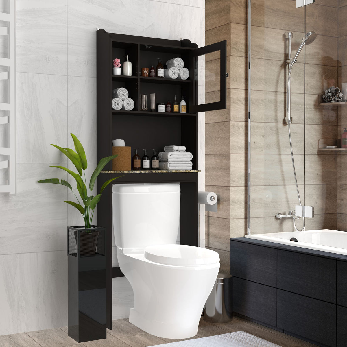 Over-the-Toilet Bathroom Storage Cabinet with Adjustable Shelves and Door