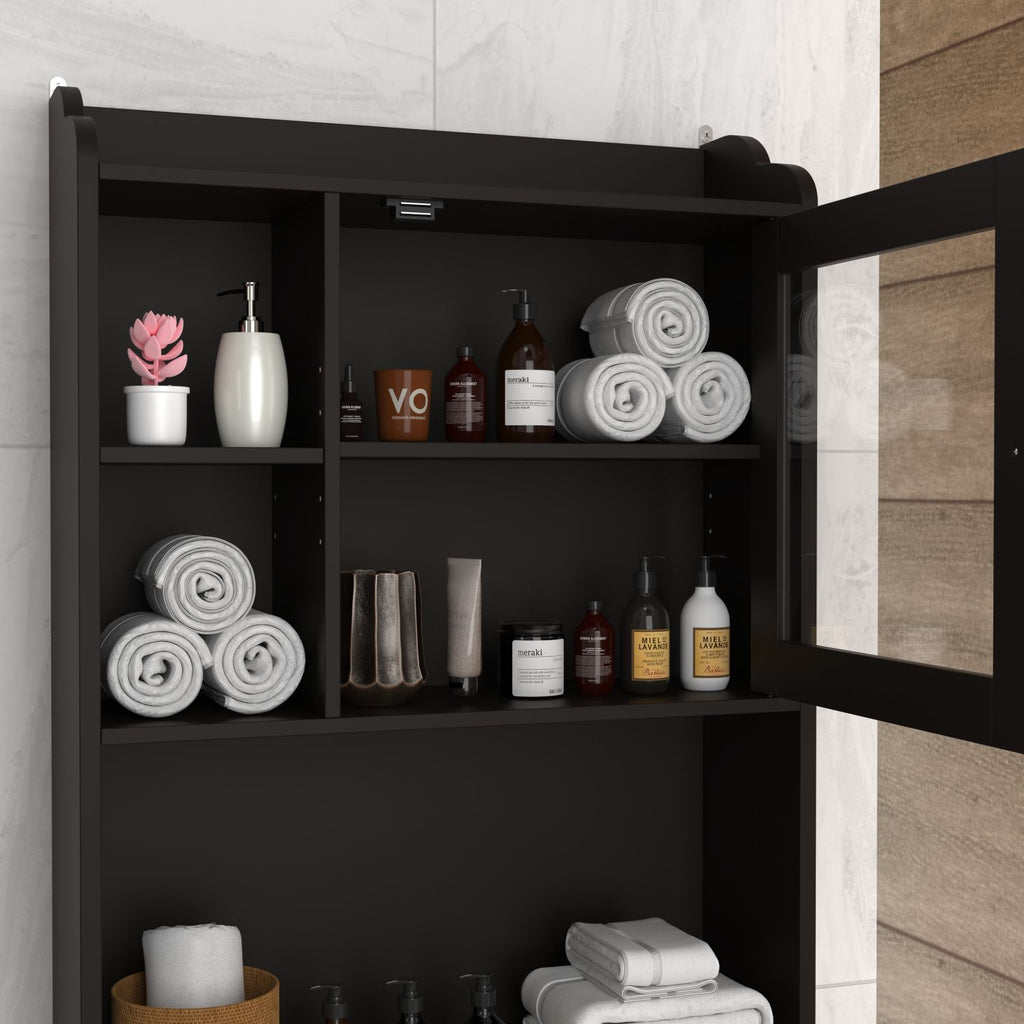 Over-the-Toilet Bathroom Storage Cabinet with Adjustable Shelves and Door