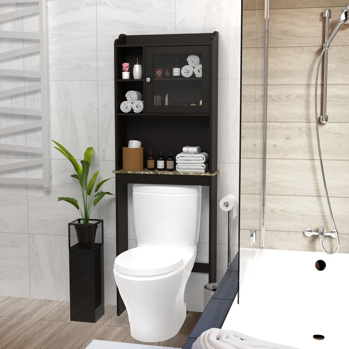 Over-the-Toilet Bathroom Storage Cabinet with Adjustable Shelves and Door